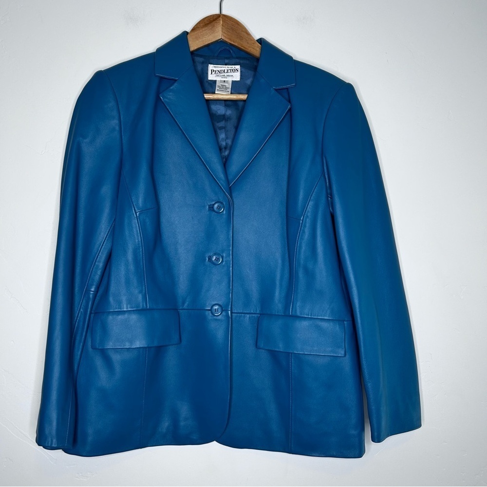 Pendleton Teal Leather Blazer Jacket Size Small Petite‎ Fall Spring Office